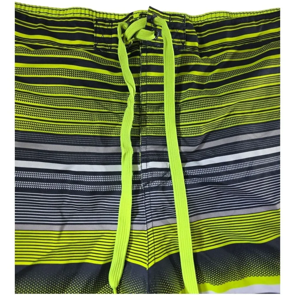 OP Ocean Pacific Mens Big Tall Board Shorts 3XL Neon Stripe Lined Trunks EUC